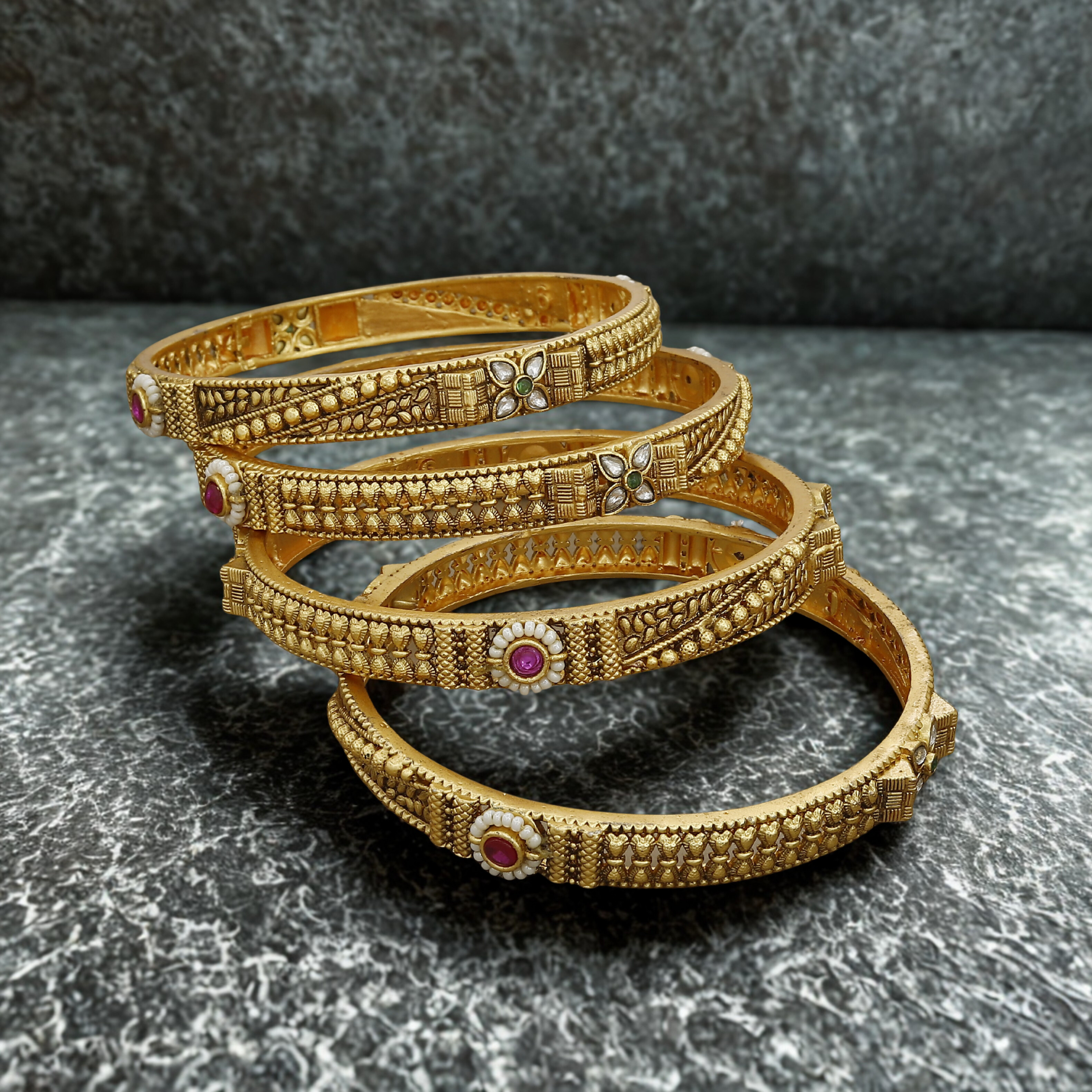 Antique Set of 4 Bangles with Dangler Charms