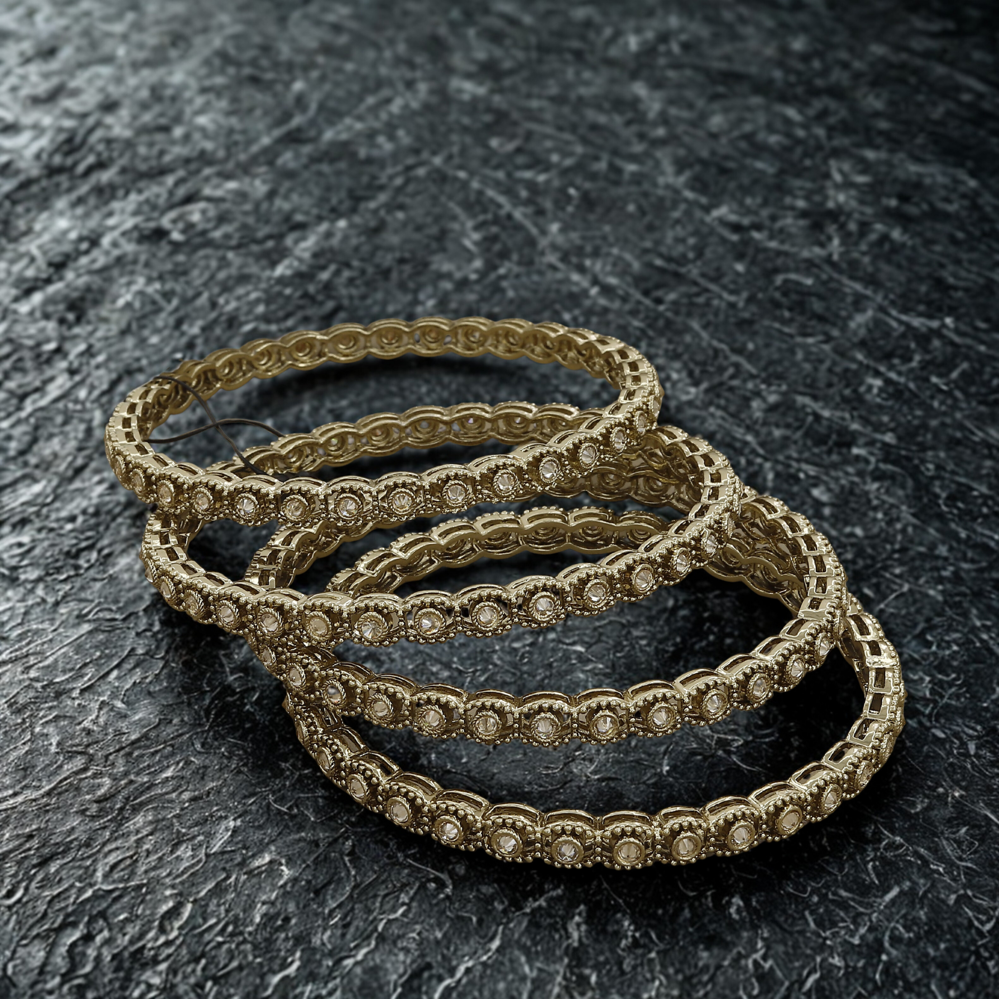 Mahendi Polish Solitaire American Diamond Set of 4 Bangles