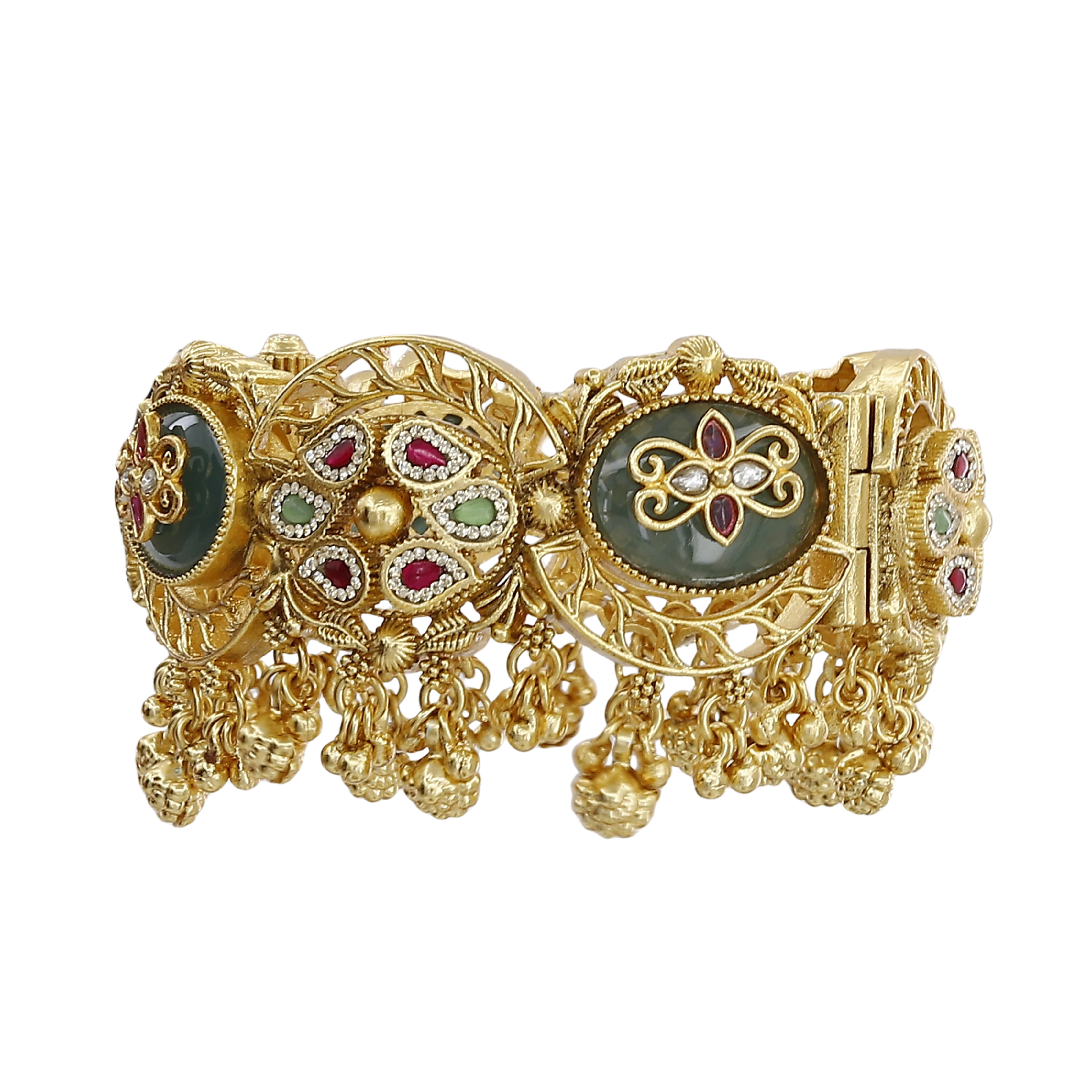 Designer Antique Gold Patla Bangles with Kundan Stones