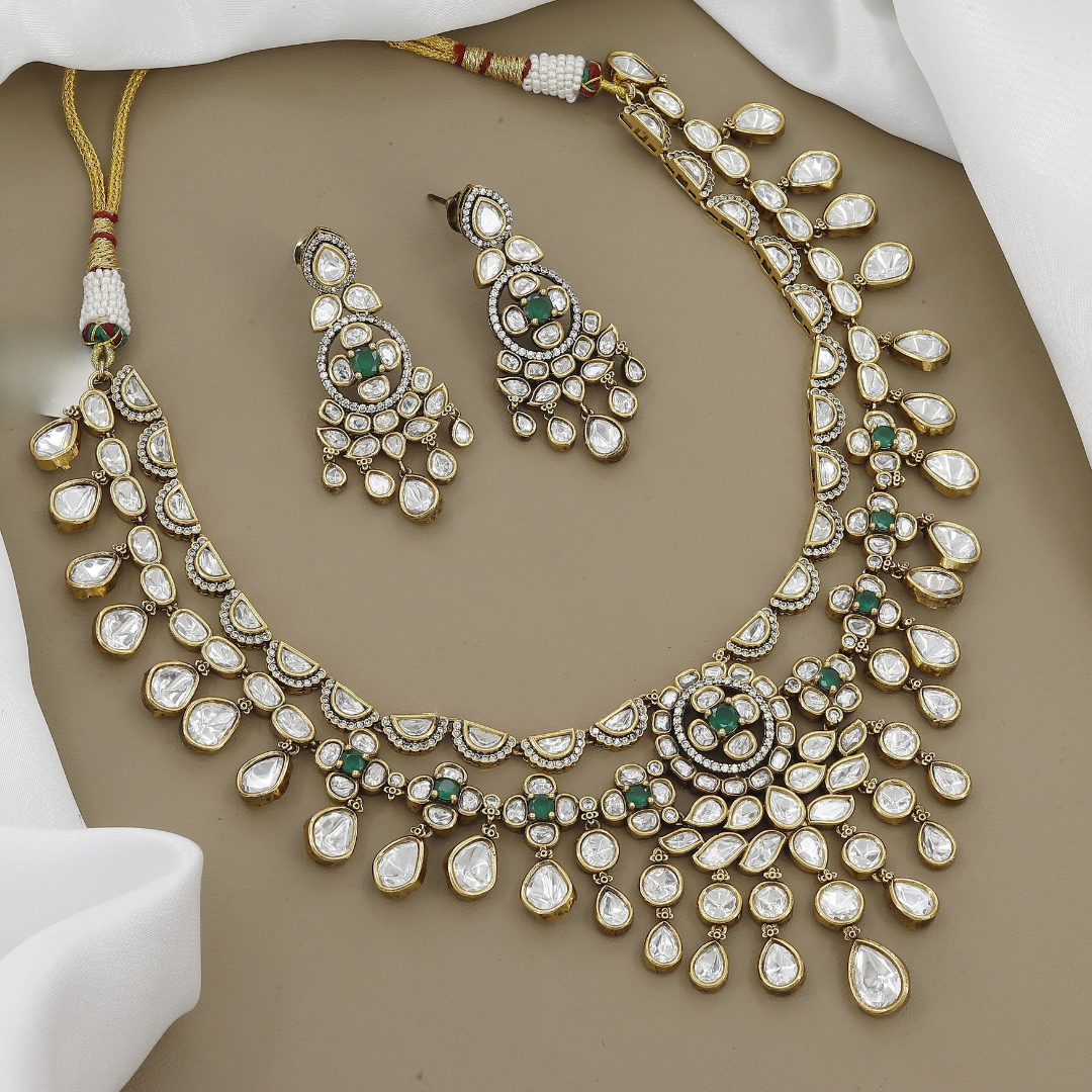 Victorian Polished  Polki Diamond and Kundan Jewelry Set