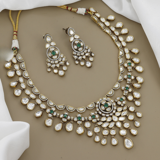 Victorian Polished  Polki Diamond and Kundan Jewelry Set