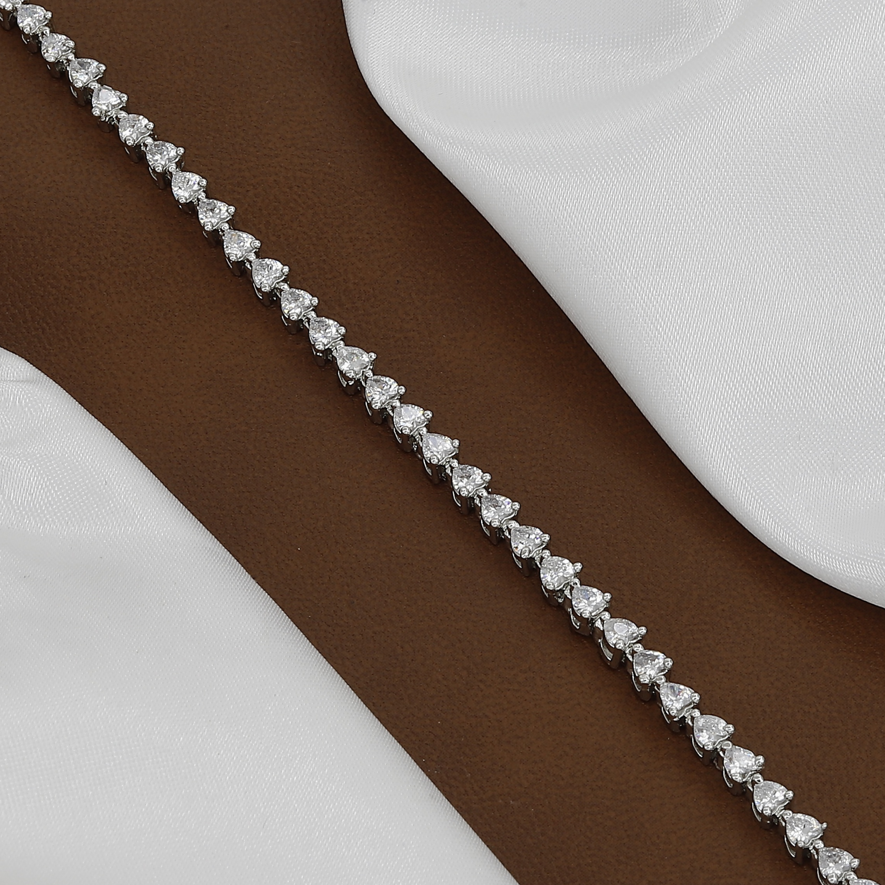 Silver Polished Dazzling Pave-Edged Diamond Simulant Bracelet