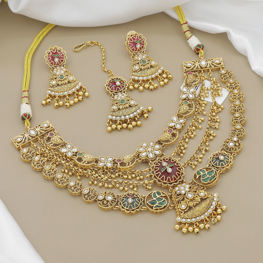 Minimalist Gold-Toned Geometric Charm Necklace Set with Earrings