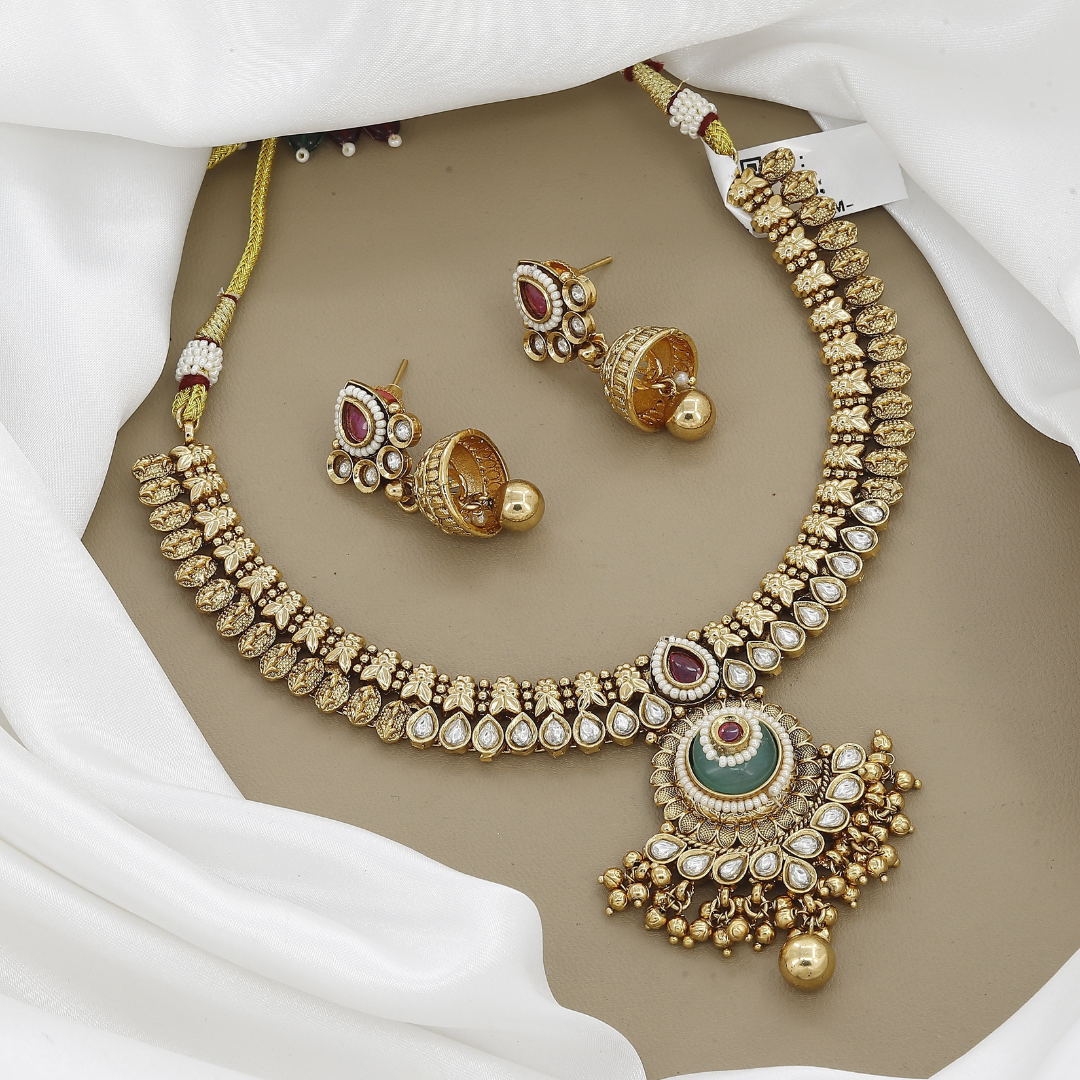 Matte Gold Heavy Necklace Set for Wedding Wear