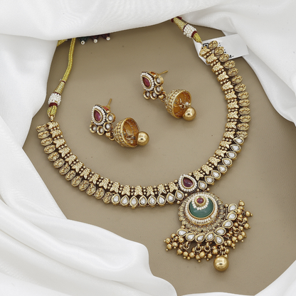 Matte Gold Heavy Necklace Set for Wedding Wear