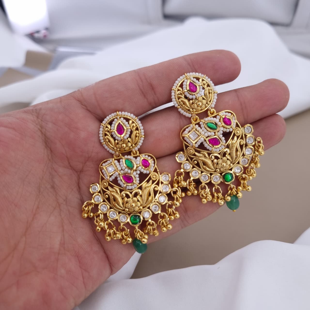 Heavily Studded Traditional Wedding Antique Earrings