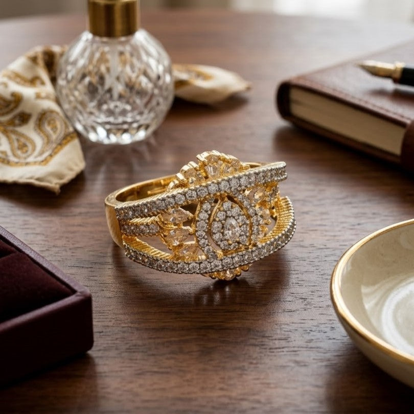 Elegant Gold Tone Statement Ad Ring