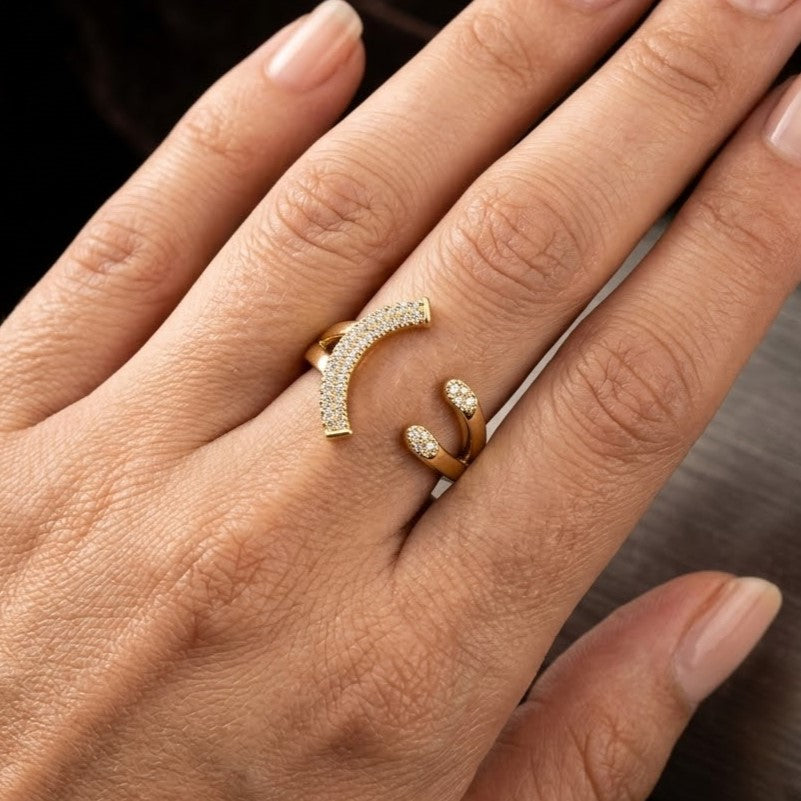 Sparkling Heart-Cut Double-Row Eternity Ring in Polished Sterling Gold