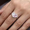 Charming Pixel Heart Adjustable Ring with Pink & Clear Zirconia