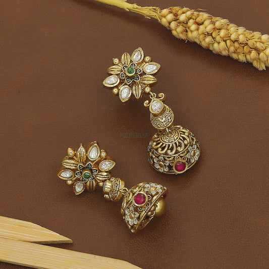 Antique Kundan Wedding Short Necklace Includes Jumkhas