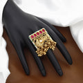 Antique Peacock Finger Ring with Gemstones and Pearls