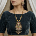 Antique Long Necklace Set with Statement Pendant & Dangling Beads