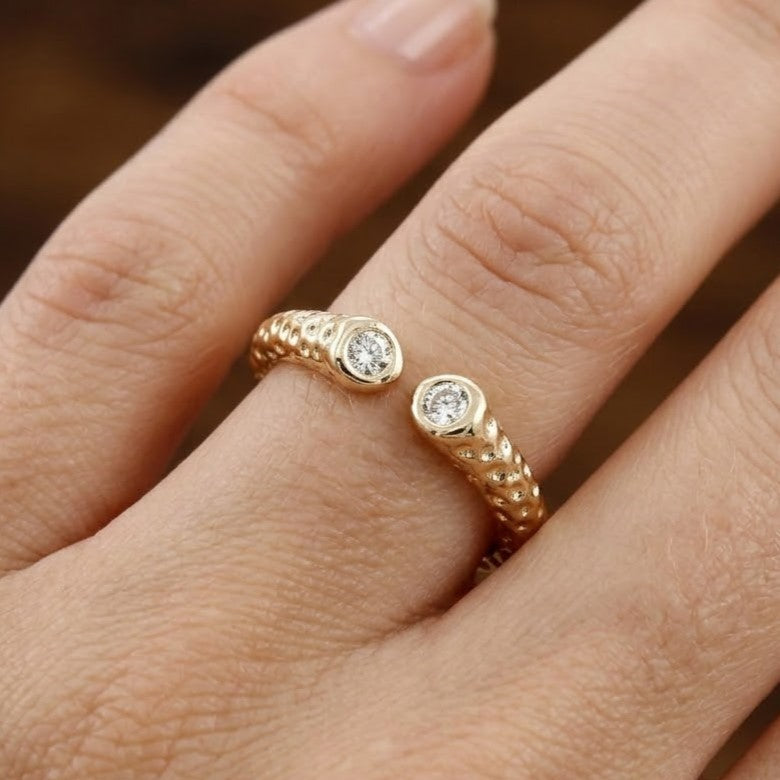 Gold Open Bypass Ring with Sparkling Round Zirconia Accents
