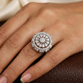 Stunning Silver-Tone CZ Floral Cluster Ring