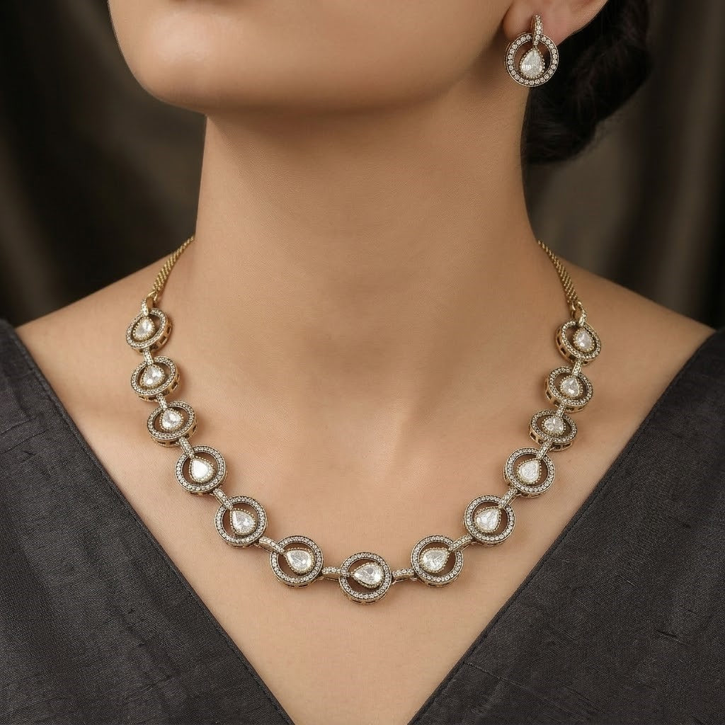 Pear-Shaped Moissanite Cluster Necklace and Earring Set