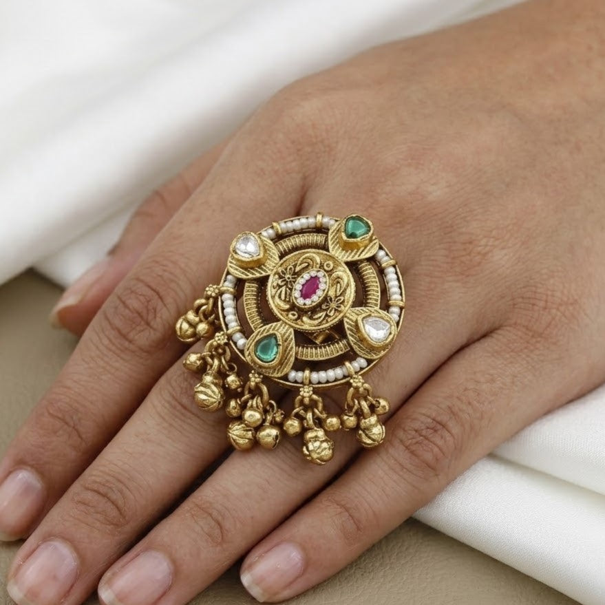 Antique Gold-Plated Circular Statement Ring