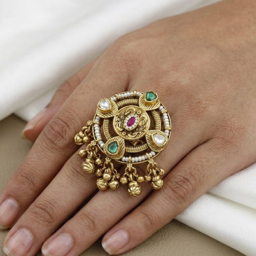 Antique Gold-Plated Circular Statement Ring