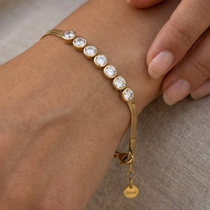 Elegant Gold Snake Chain Bracelet with Bezel Crystals
