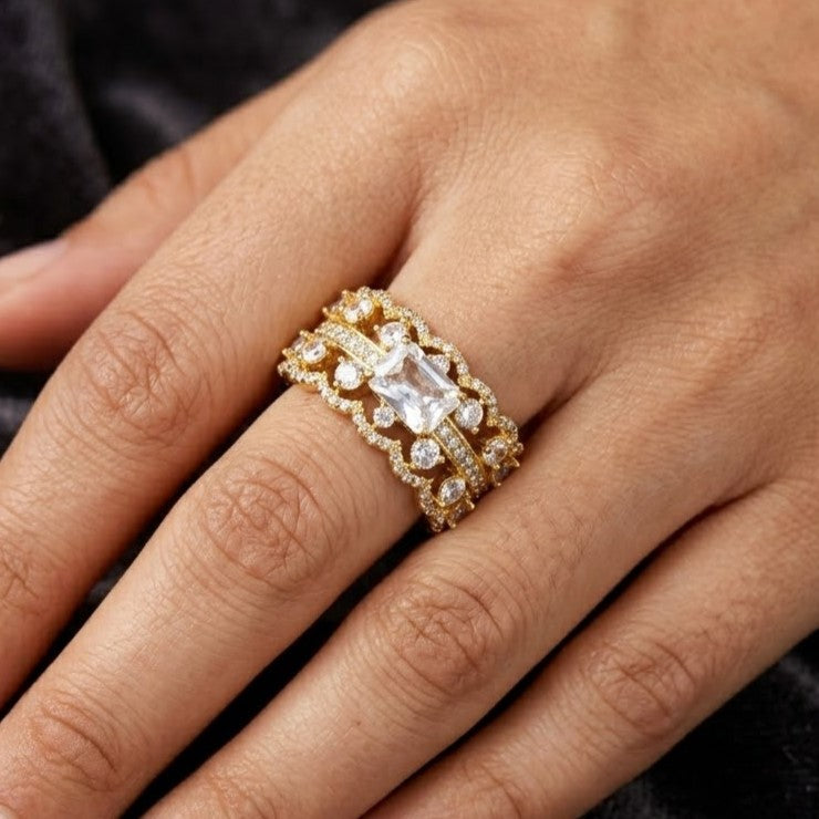 Vintage-Style Emerald-Cut Zircon Gold Ring
