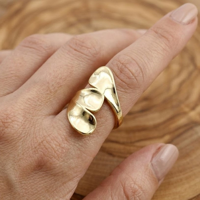 Sculptural Gold Wave Adjustable Ring
