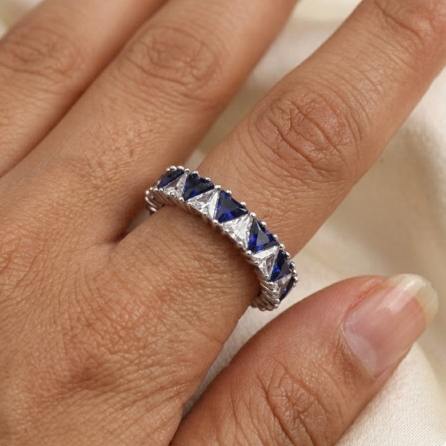 Elegant Sapphire & White Diamond Simulant Free Size Ring