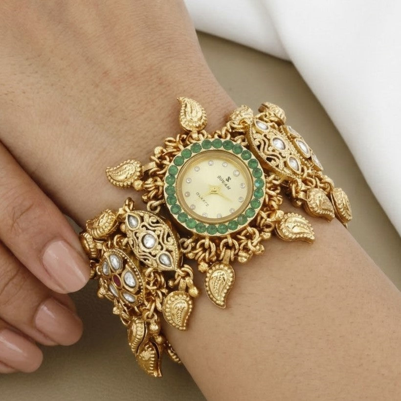 Traditional Watch Bracelet Unique, Kundan and Functional