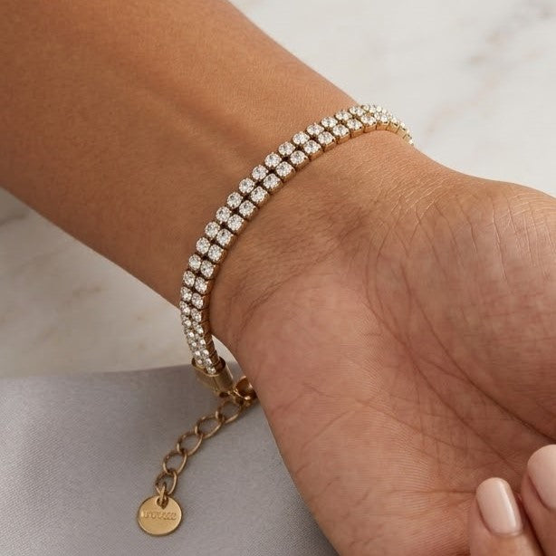 Elegant Double Strand CZ Tennis Bracelet in Gold