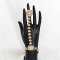 Beautiful Gold Plated Hand Ornament with Kundan & Pearls