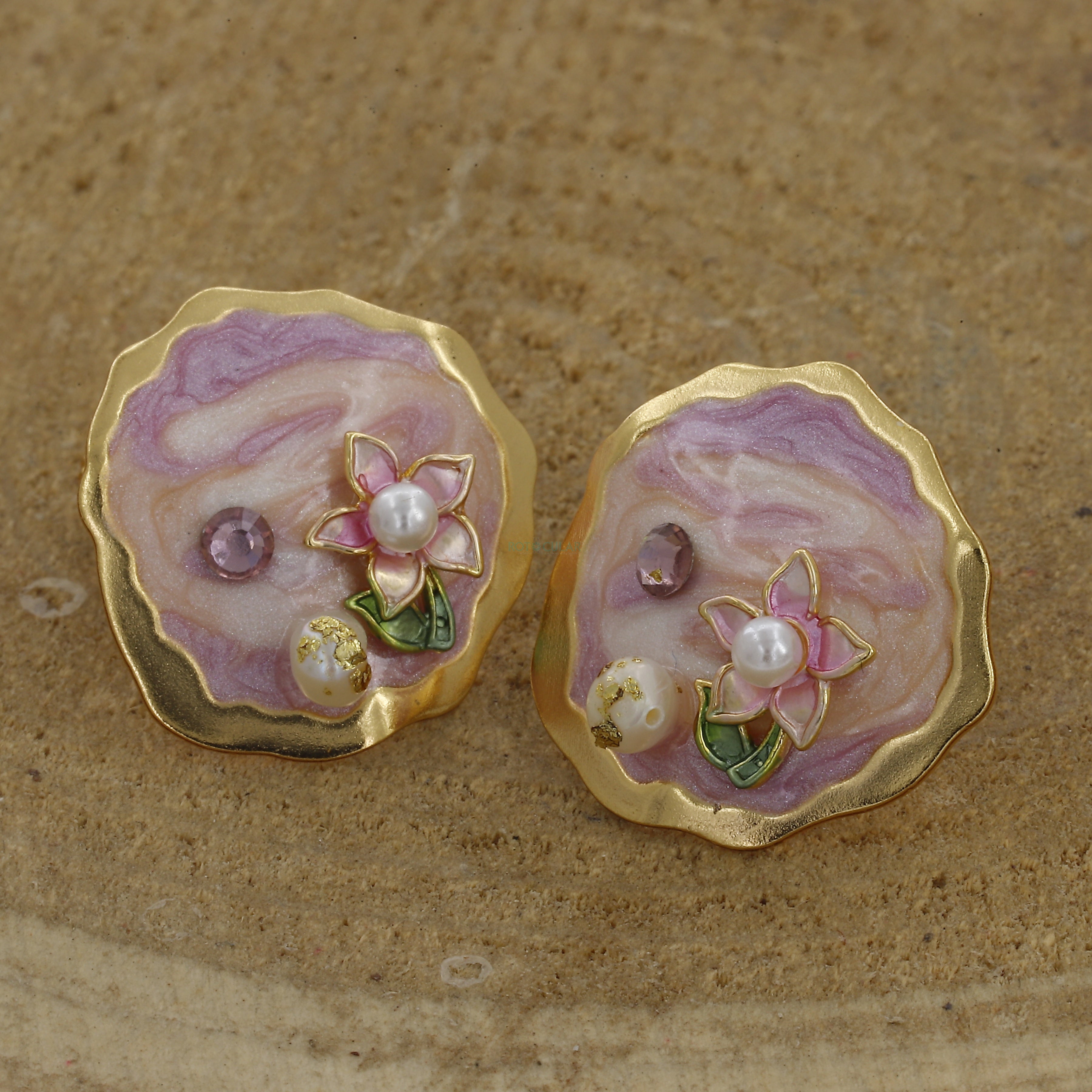 Big Size Pastel Flower Design Vintage Earrings