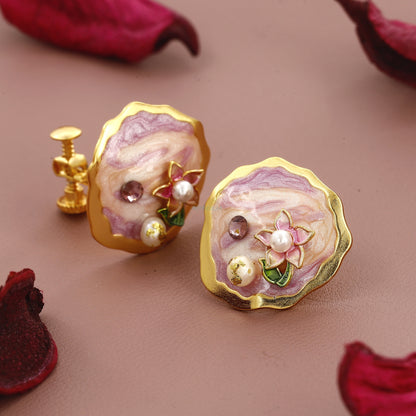 Big Size Pastel Flower Design Vintage Earrings