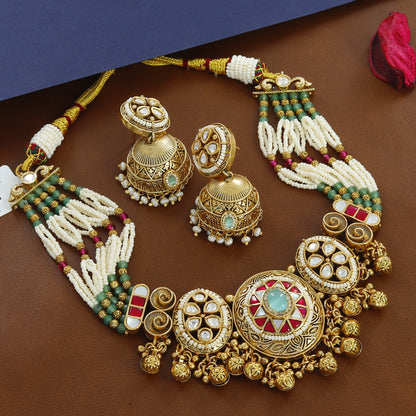 Big Wedding Color Kundan Moti Choker Necklace