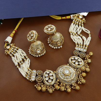 Big Wedding Color Kundan Moti Choker Necklace
