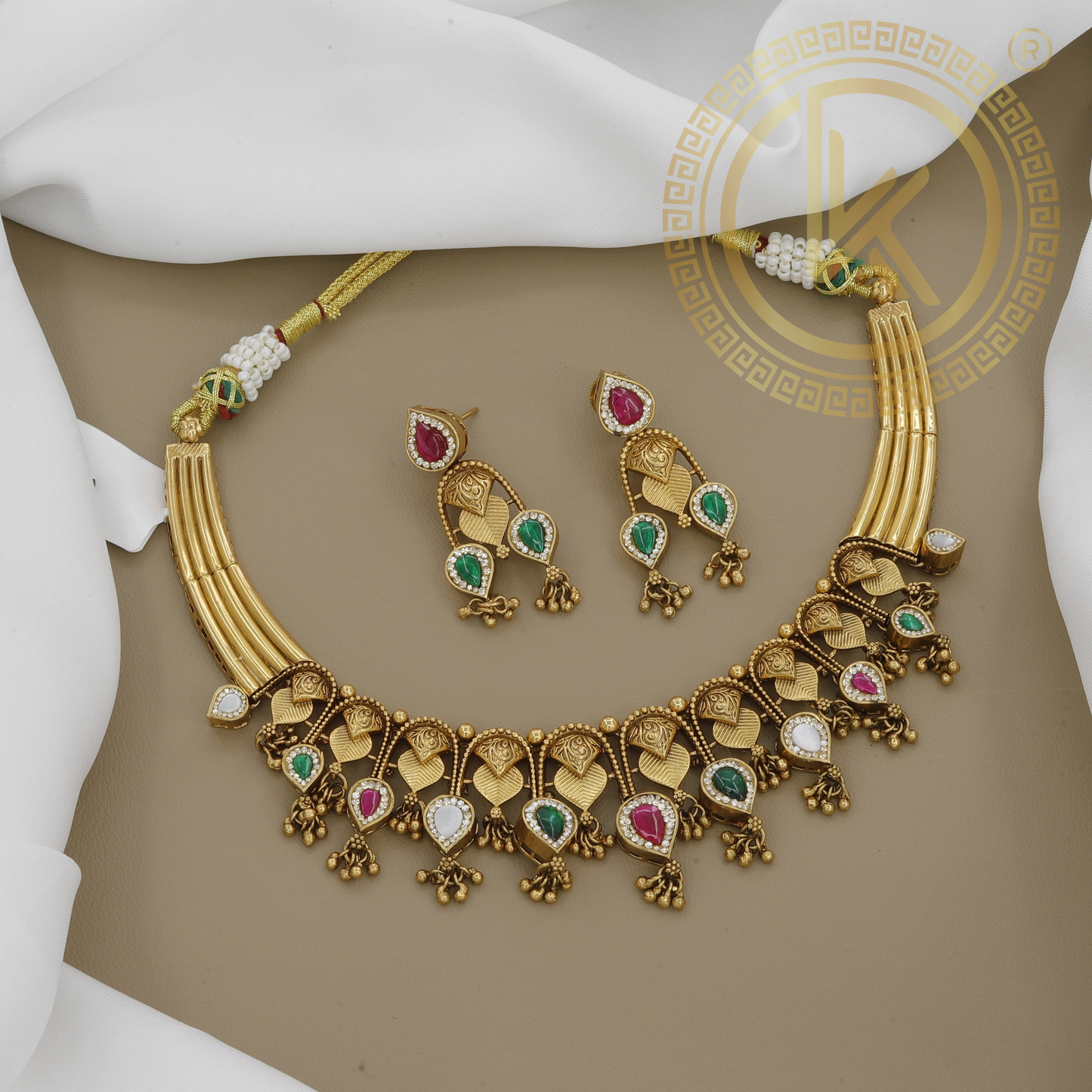 Brass High Gold-Tone Antique Necklace Set