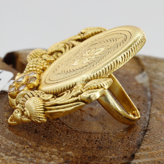 Broad Gold Plated Antique Freesize Ring