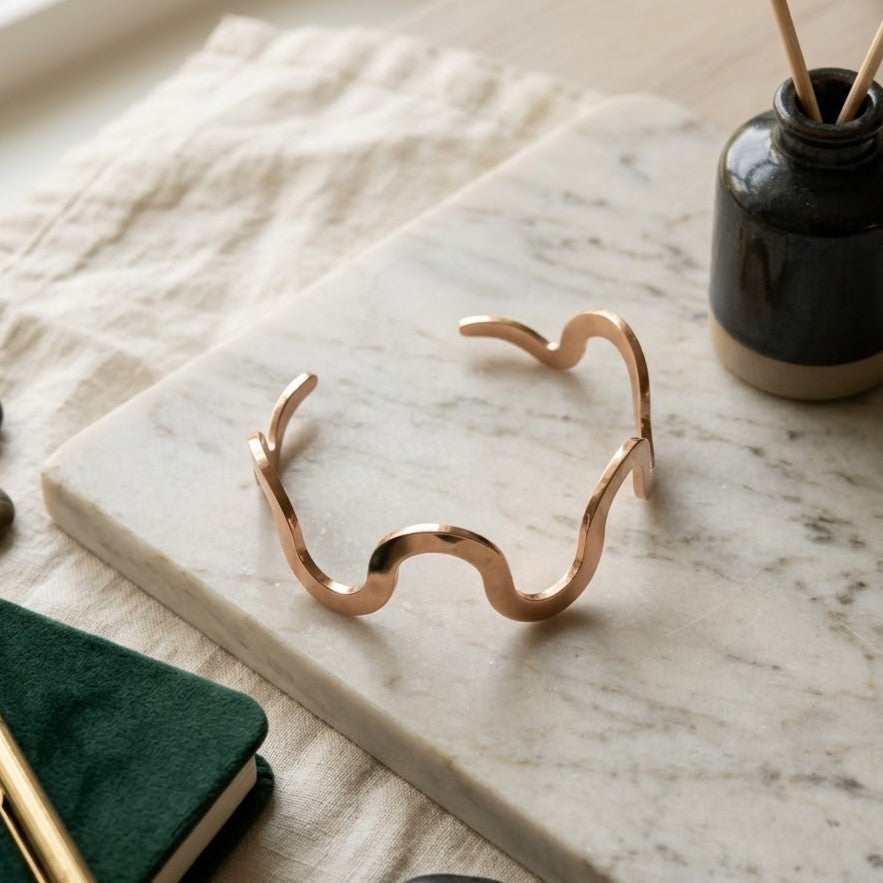 Minimalist Squiggle Open Bangle Wavy Gold Cuff Bracelet