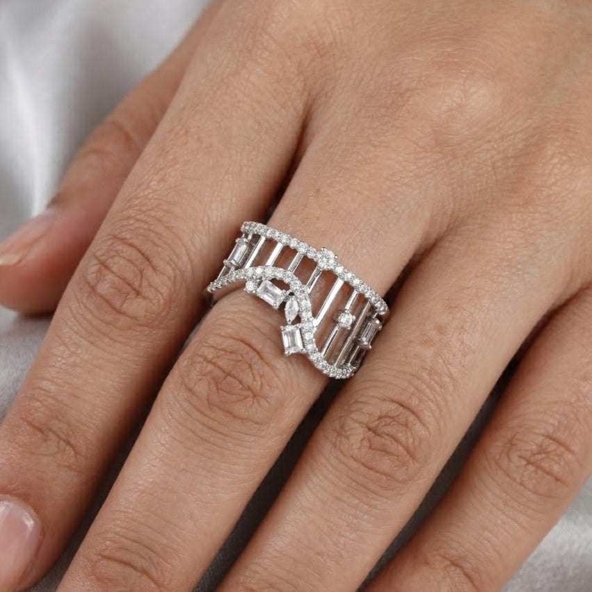 Modern Architectural Crown Free Size Ring