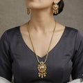 Elegant Kundan Chain Long Necklace Set with Ruby & Emerald Accents