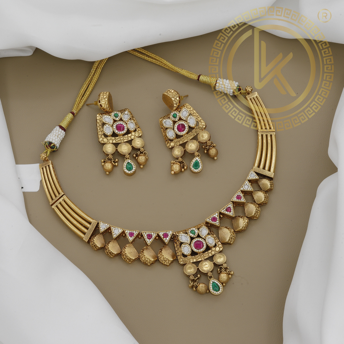 Contemporary Brass Gold Tone Antique Necklace Set