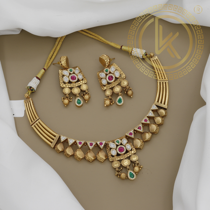 Contemporary Brass Gold Tone Antique Necklace Set