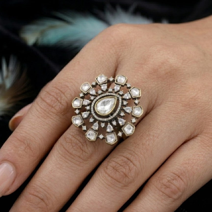 Pear Shape Kundan Diamond Ring