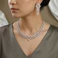 Rose Gold-Toned Zirconia Leaf Necklace and Earring Set