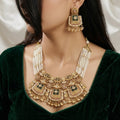 Antique Gold Plated Necklace Set with Pearl Strands and Jhumka Earrings