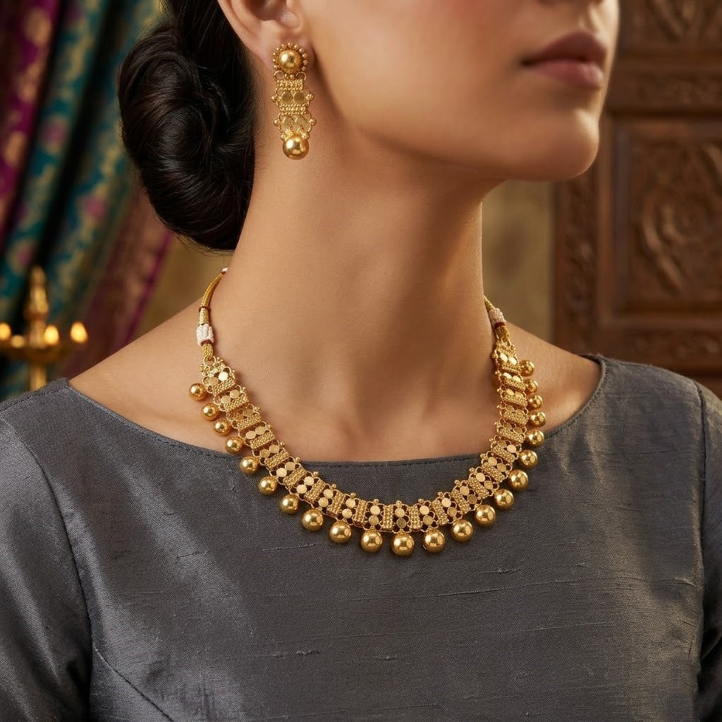Antique Elegant Gold-Toned Delicate Necklace Set for Women
