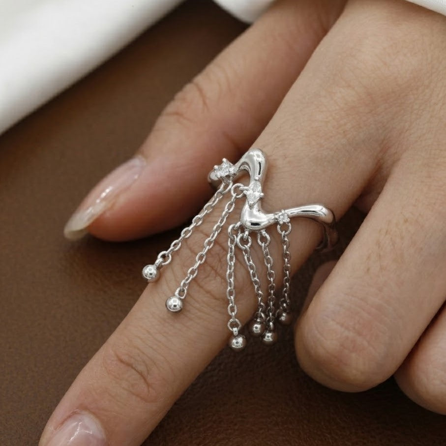 Silver Molten Lava Fringe Ring