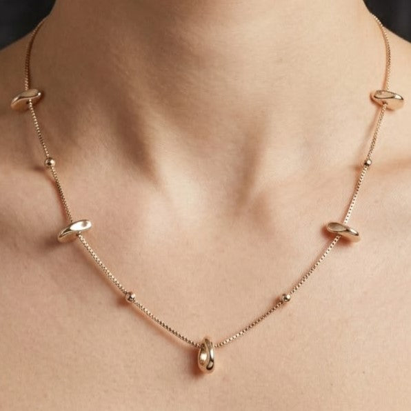 Minimalist Gold Pebble Station Necklace