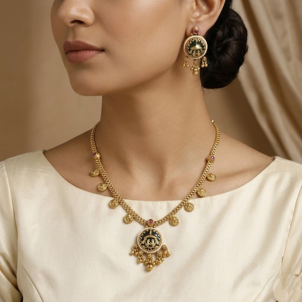 Traditional Antique Gold Mini Necklace Set