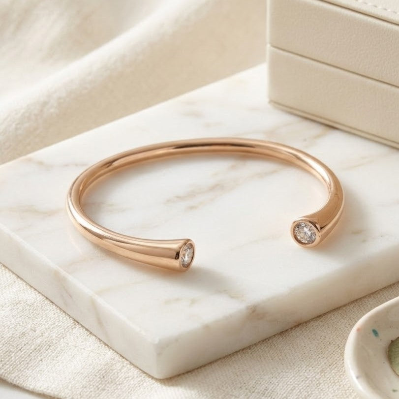 Minimalist Gold Open Cuff Bracelet with Dual Stones