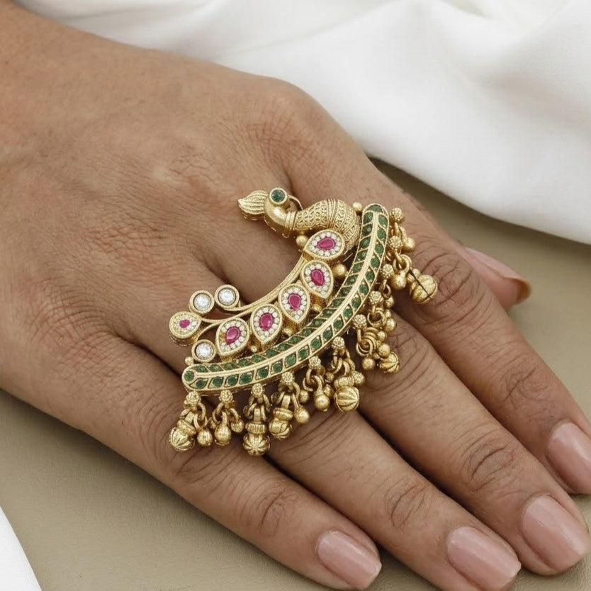 Big Size Antique Heritage Crescent Free Size Ring