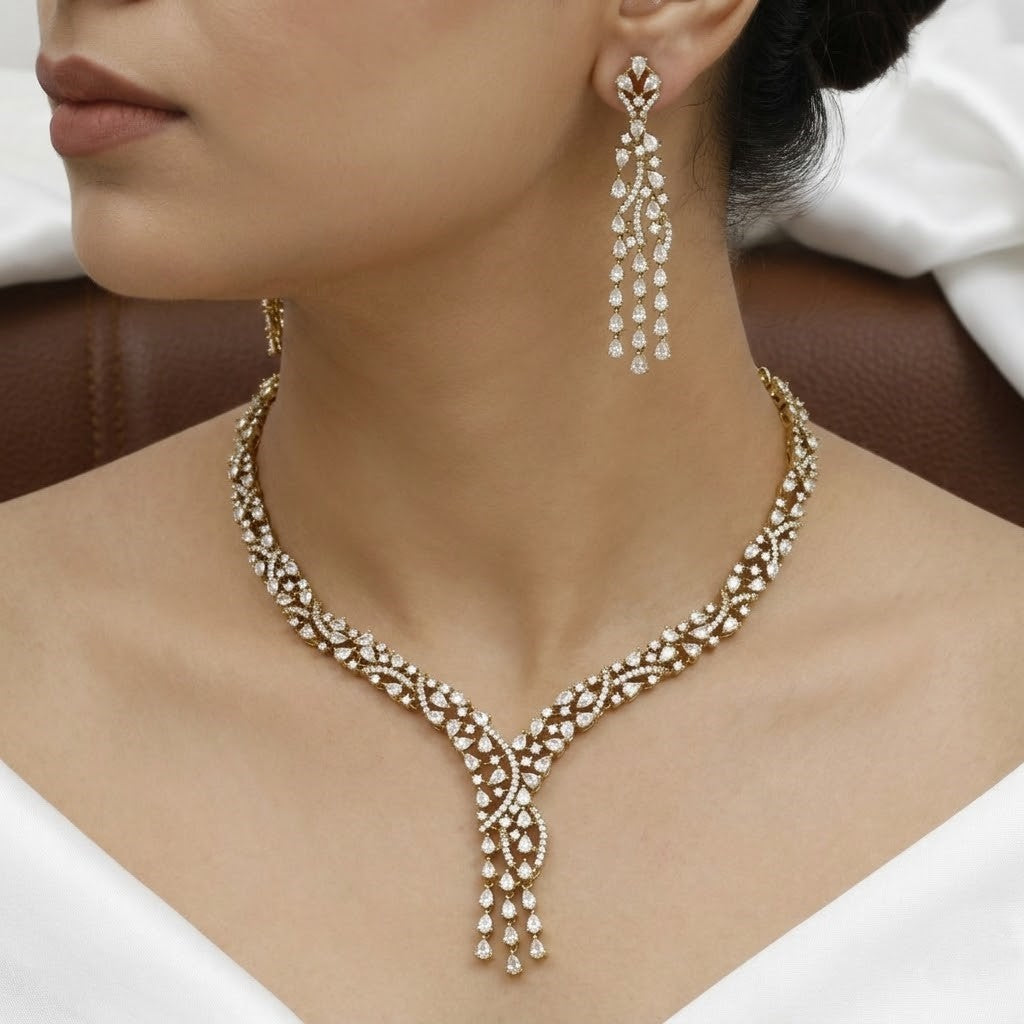 Silver Polished Exquisite CZ Necklace & Earring Set (Copy)