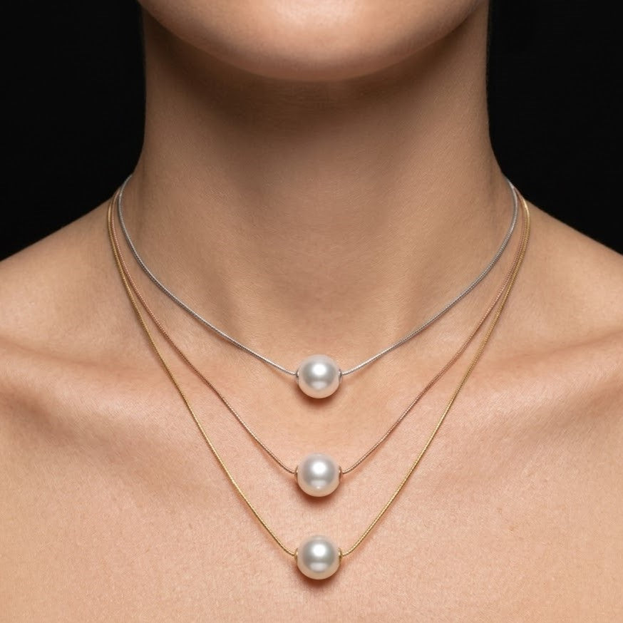 Triple Chain Floating Pearl Necklace